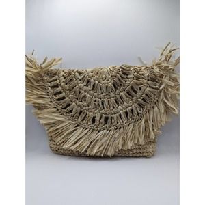 Woven Raffia Straw Clutch Purse Lined Zipped Small NWOT